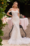 Ladivine CK703W Off The Shoulder Fitted Lace Bridal Gown by DiscountDressShop