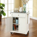 White Kitchen Cart with Granite Top and Locking Casters Wheels by HomePacific
