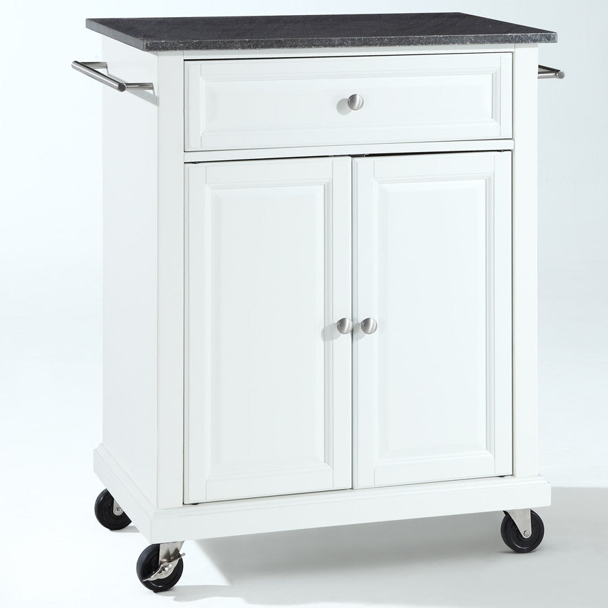 White Kitchen Cart with Granite Top and Locking Casters Wheels by HomePacific