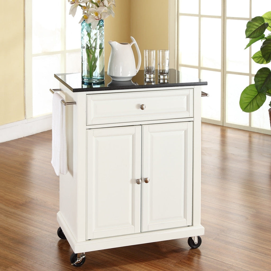 White Kitchen Cart with Granite Top and Locking Casters Wheels by HomePacific