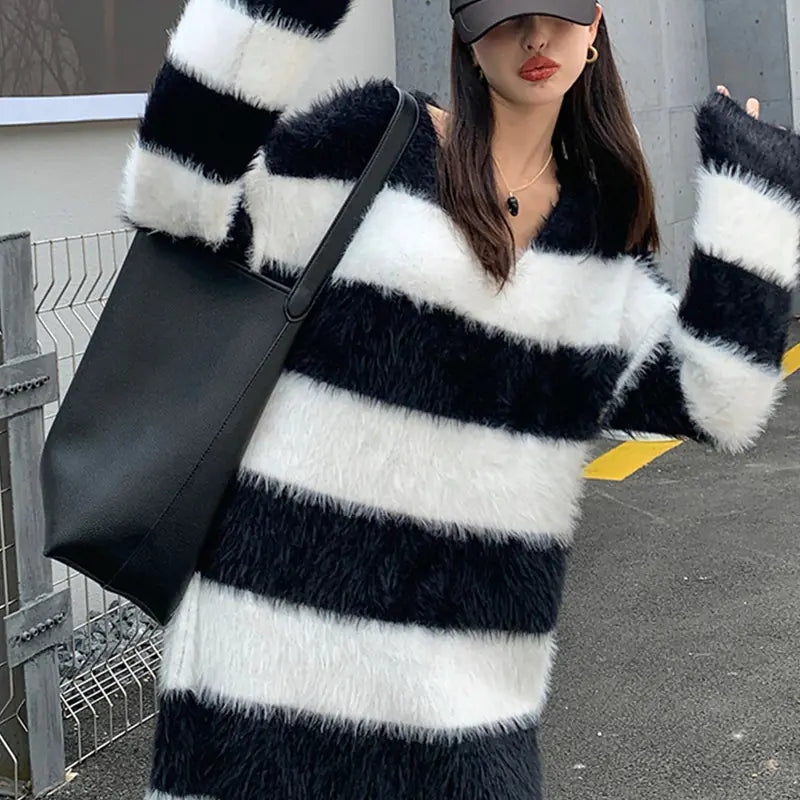 Striped Long Knitted Dress for Women by Trendy Attic Store01