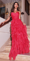Ladivine CZ0027 Long Strapless Ruffled Skirt A-Line Dress by DiscountDressShop