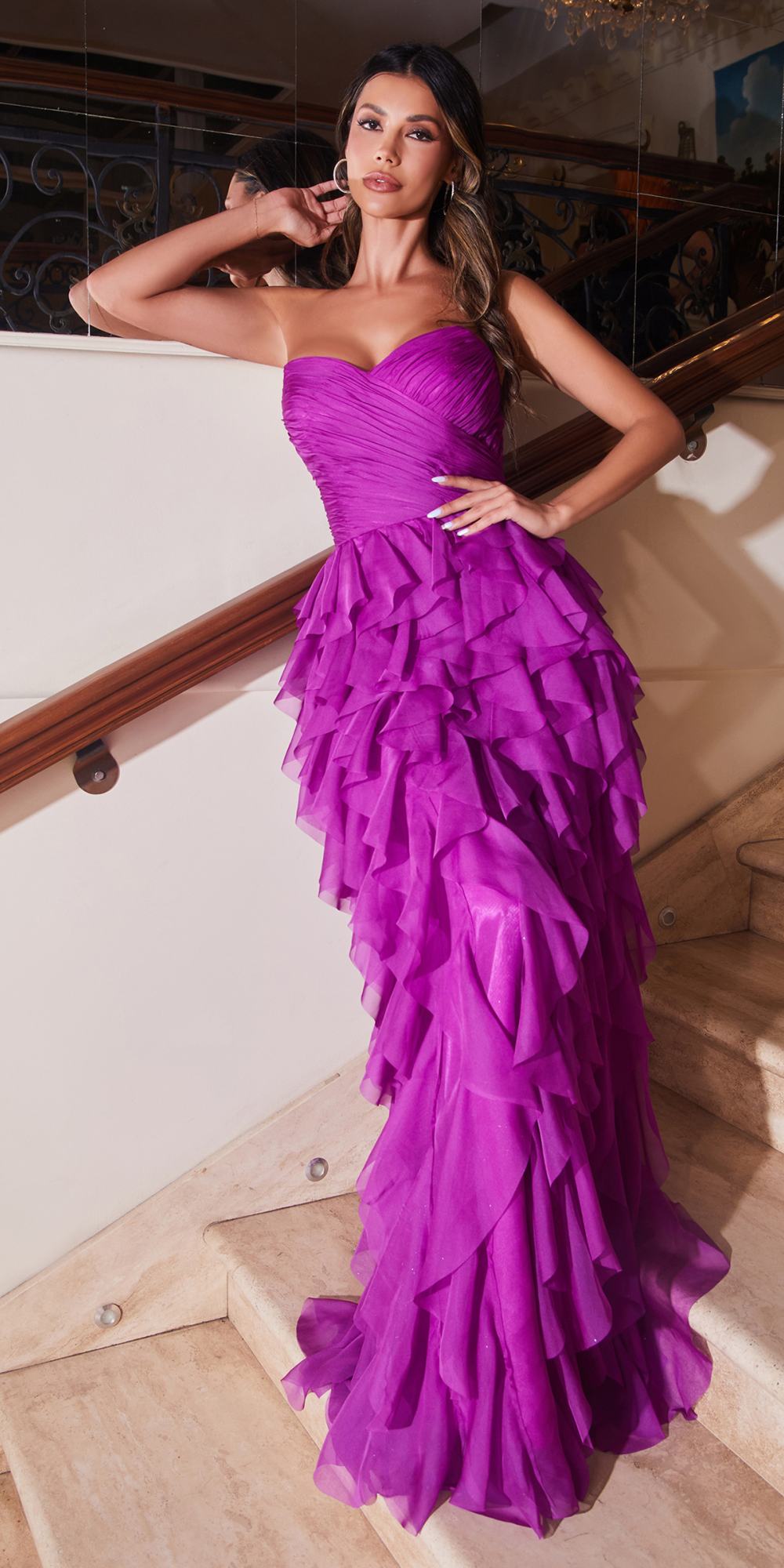 Ladivine CZ0027 Long Strapless Ruffled Skirt A-Line Dress by DiscountDressShop