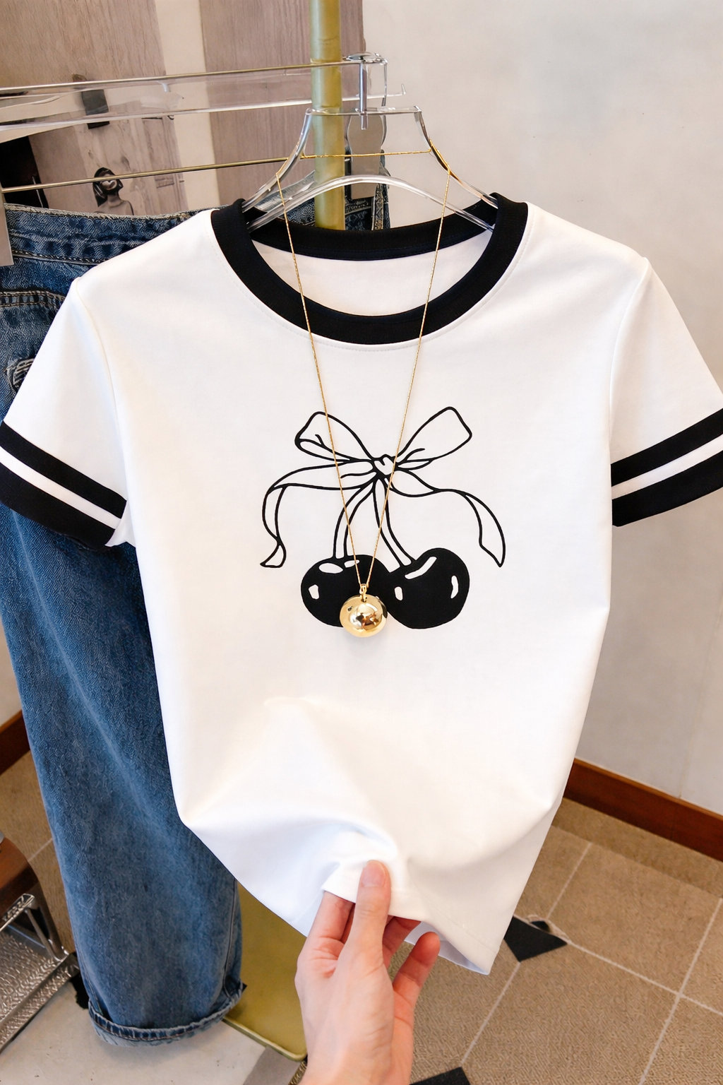 Cute Cherry Bow T-Shirt by Kore Kawaii