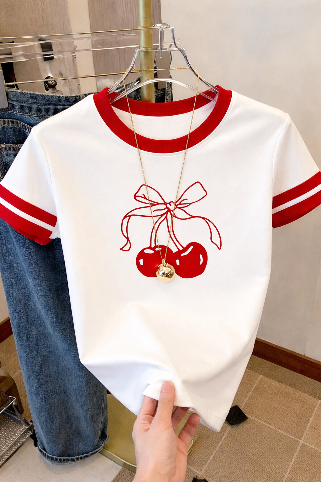Cute Cherry Bow T-Shirt by Kore Kawaii
