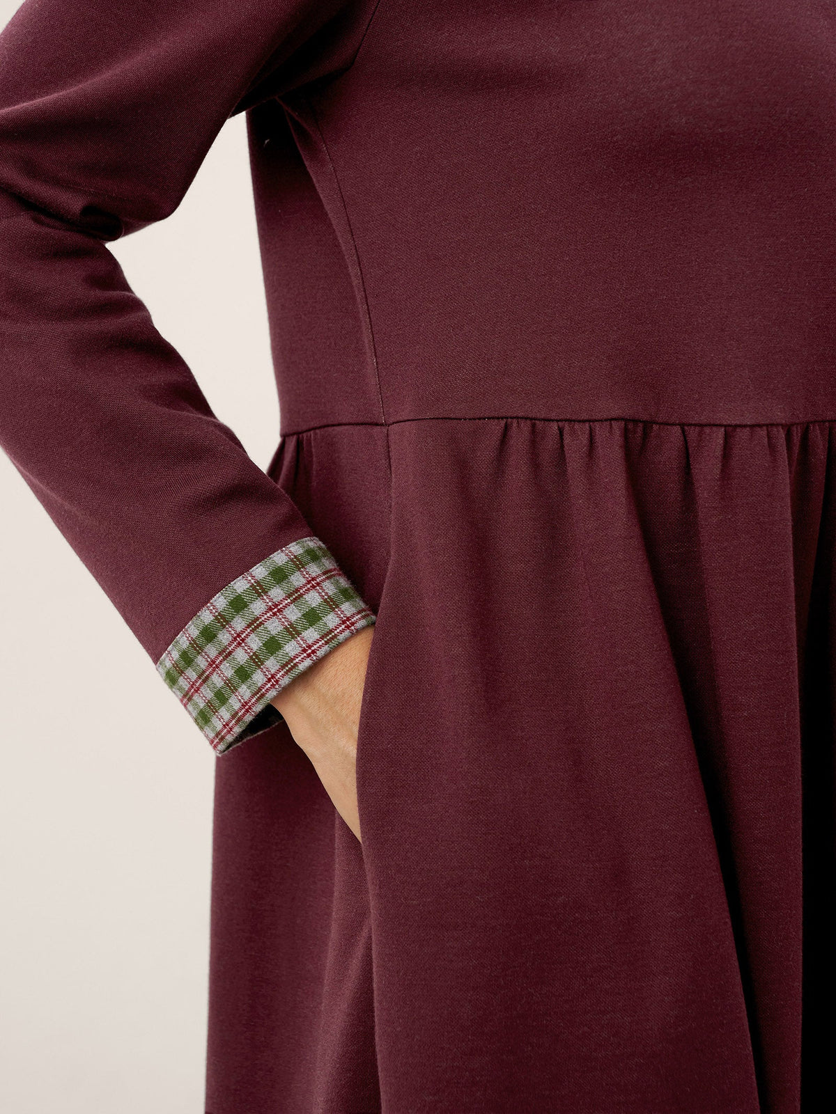 Organic Cotton Patchwork Cuff Crew Neck Casual Midi Dress SCARLETT by LINTICO