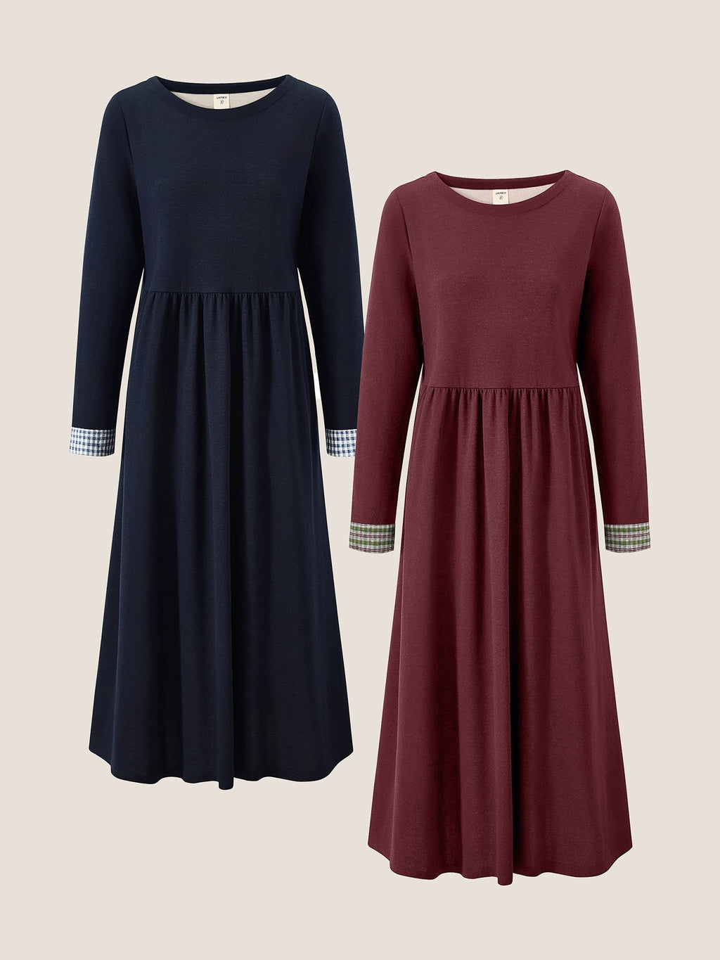 Organic Cotton Patchwork Cuff Crew Neck Casual Midi Dress SCARLETT by LINTICO