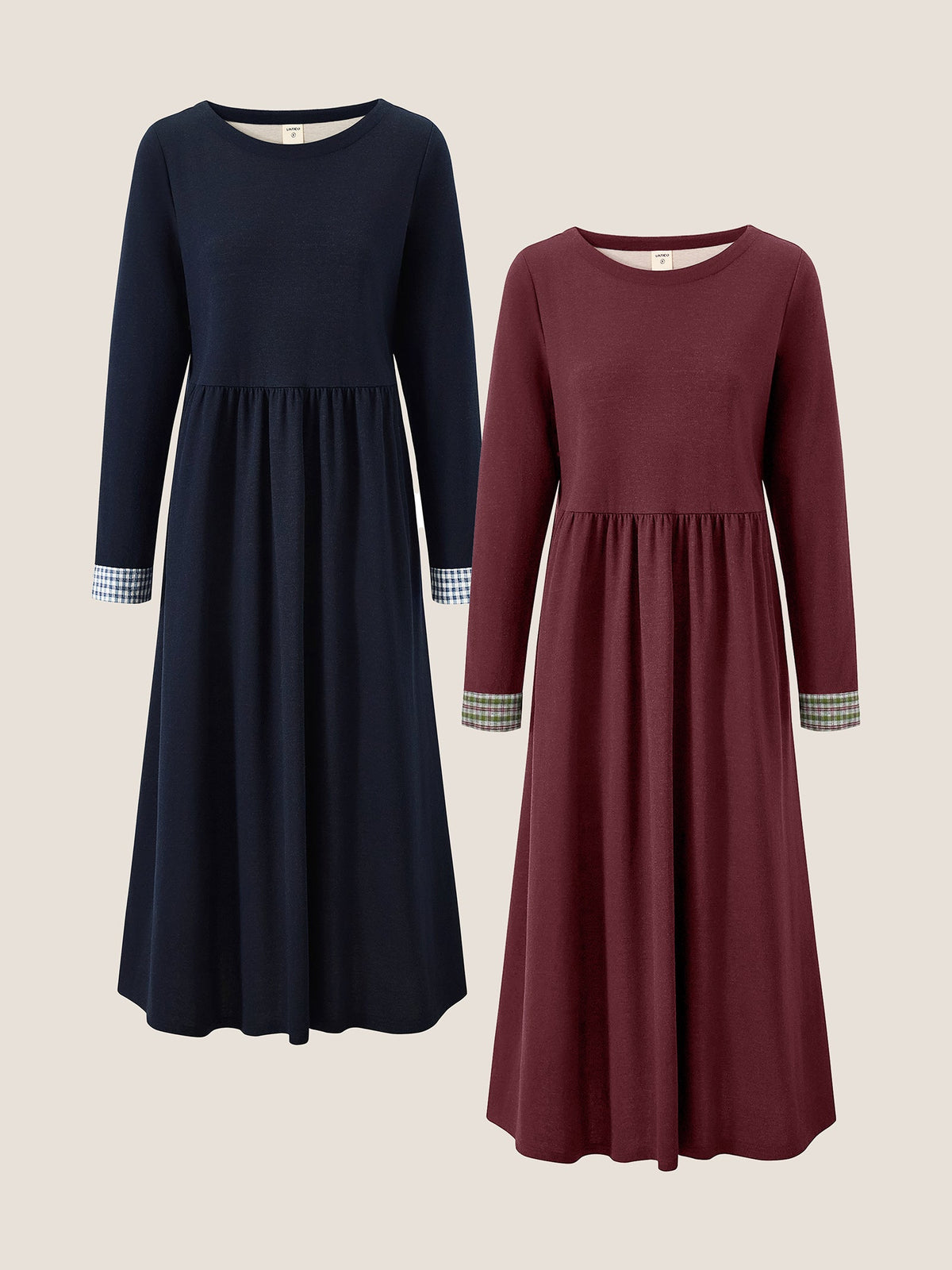 Organic Cotton Patchwork Cuff Crew Neck Casual Midi Dress SCARLETT by LINTICO