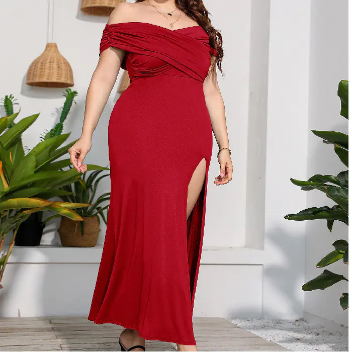 Elegant Plus Size High Waist Split Dress for Women by Trendy Attic Store01