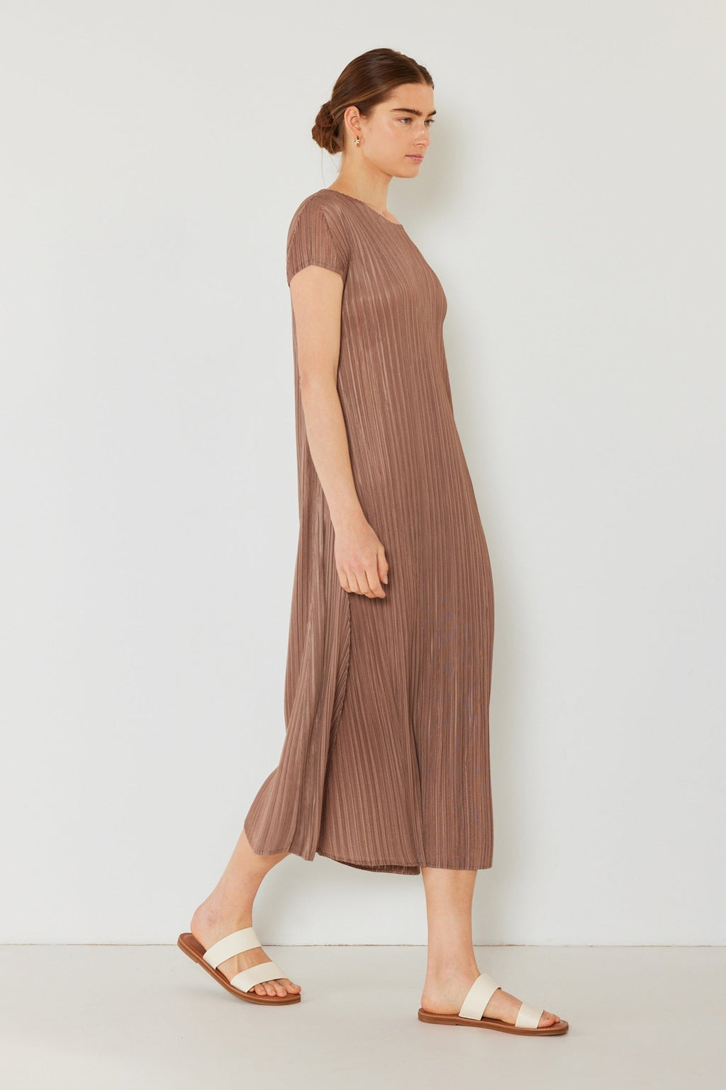 Pleated cap sleeve A-line midi dress - D01CS_Brown Gray by MARINA WEST SWIM