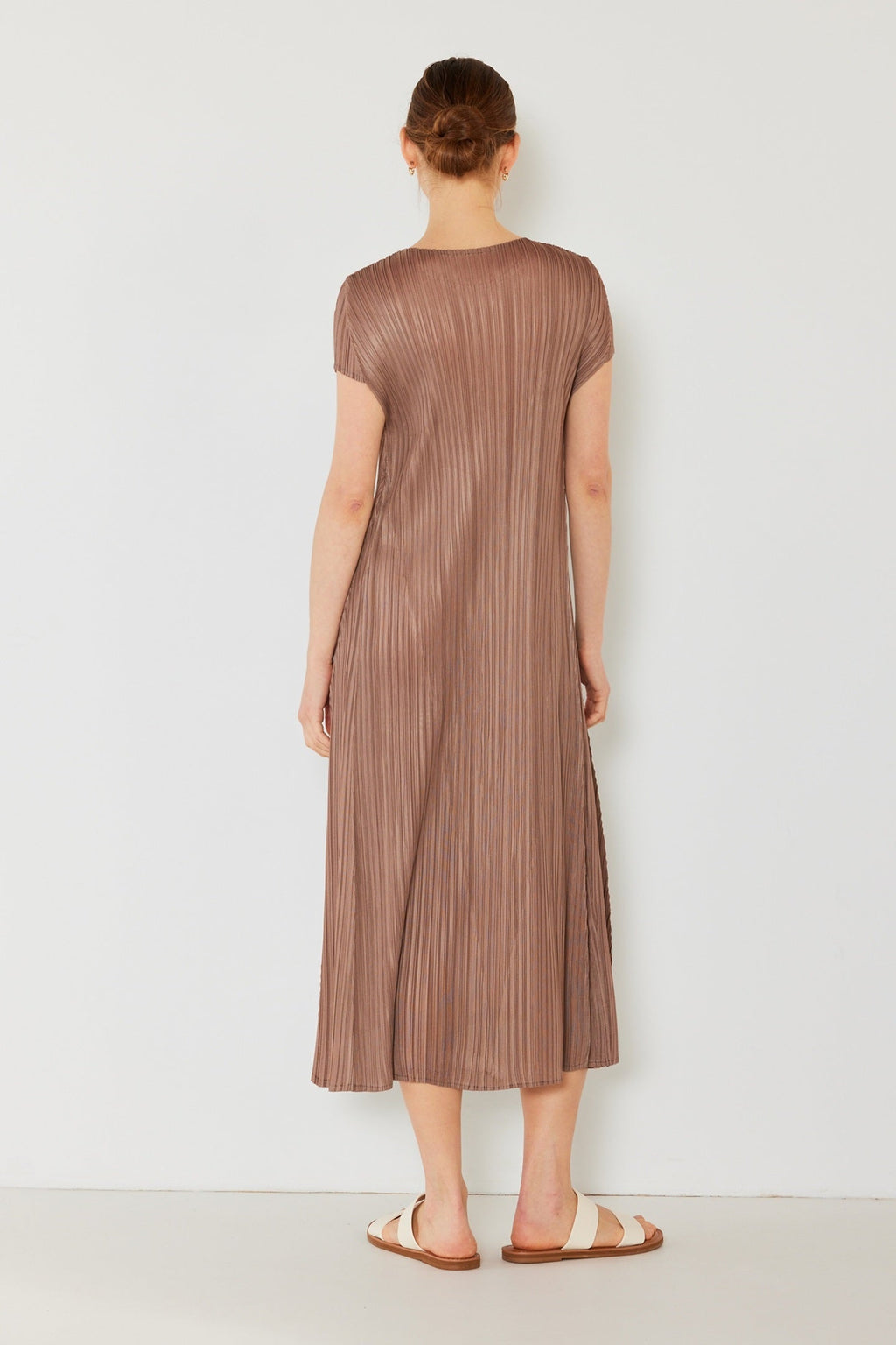 Pleated cap sleeve A-line midi dress - D01CS_Brown Gray by MARINA WEST SWIM