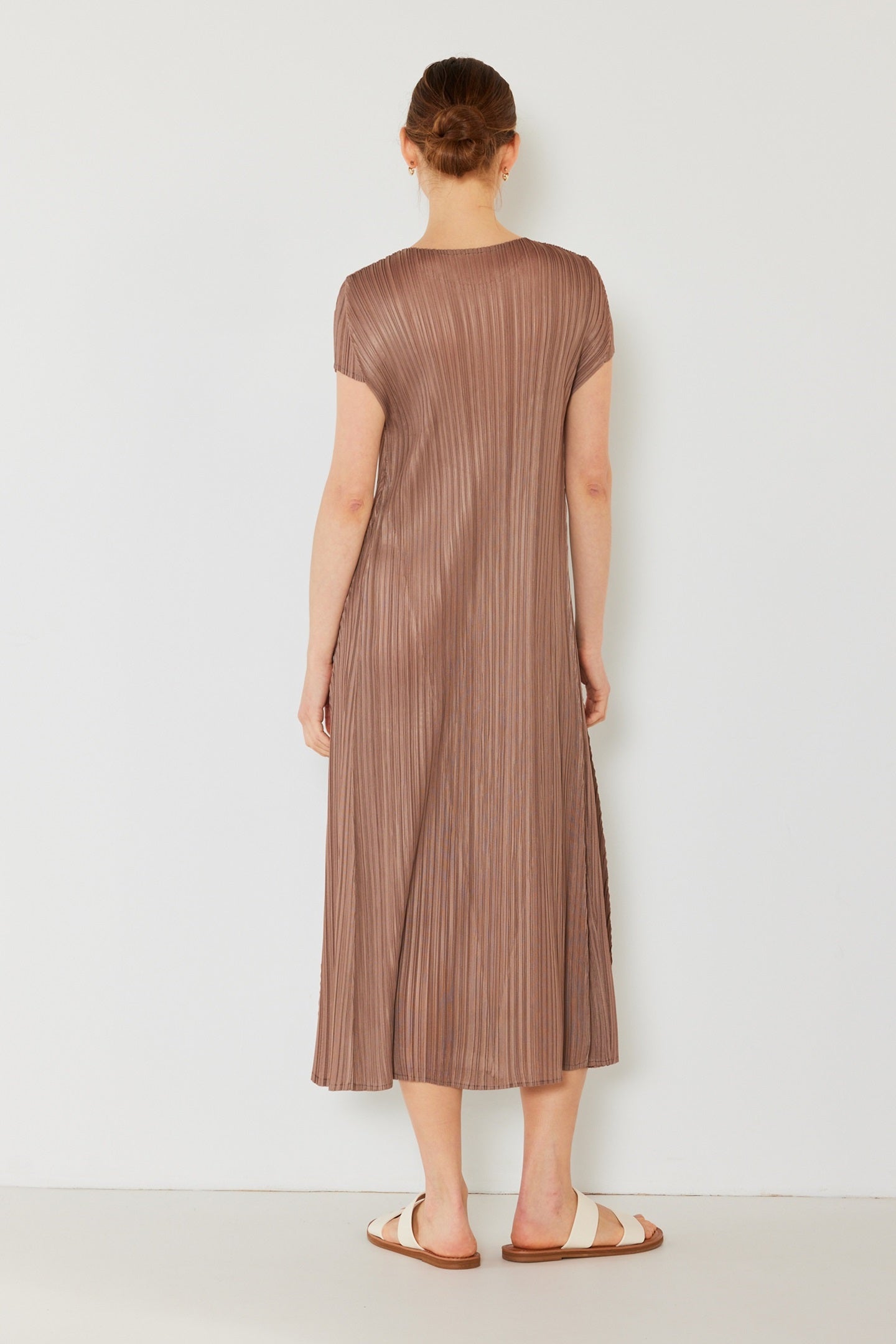 Pleated cap sleeve A-line midi dress - D01CS_Brown Gray by MARINA WEST SWIM