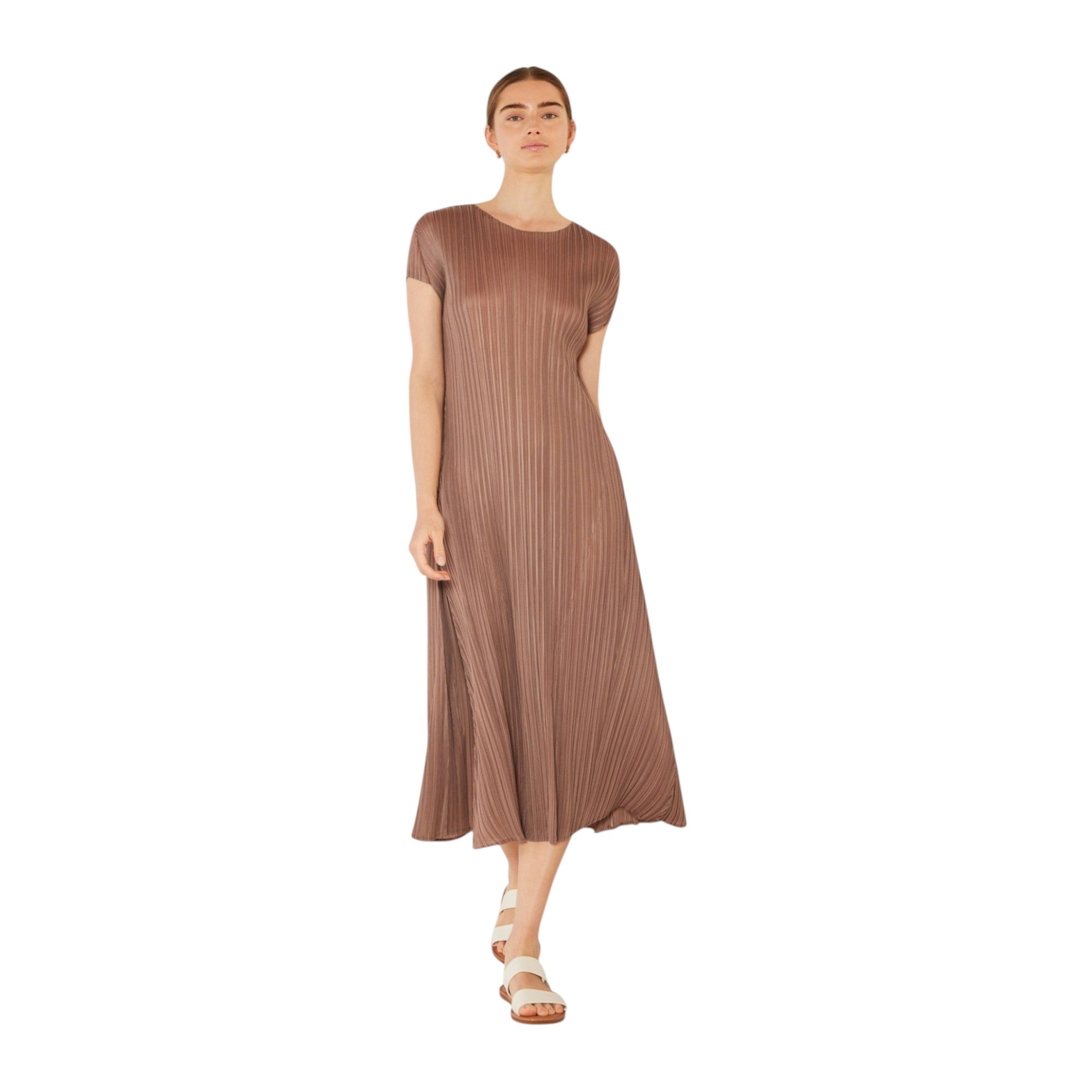 Pleated cap sleeve A-line midi dress - D01CS_Brown Gray by MARINA WEST SWIM