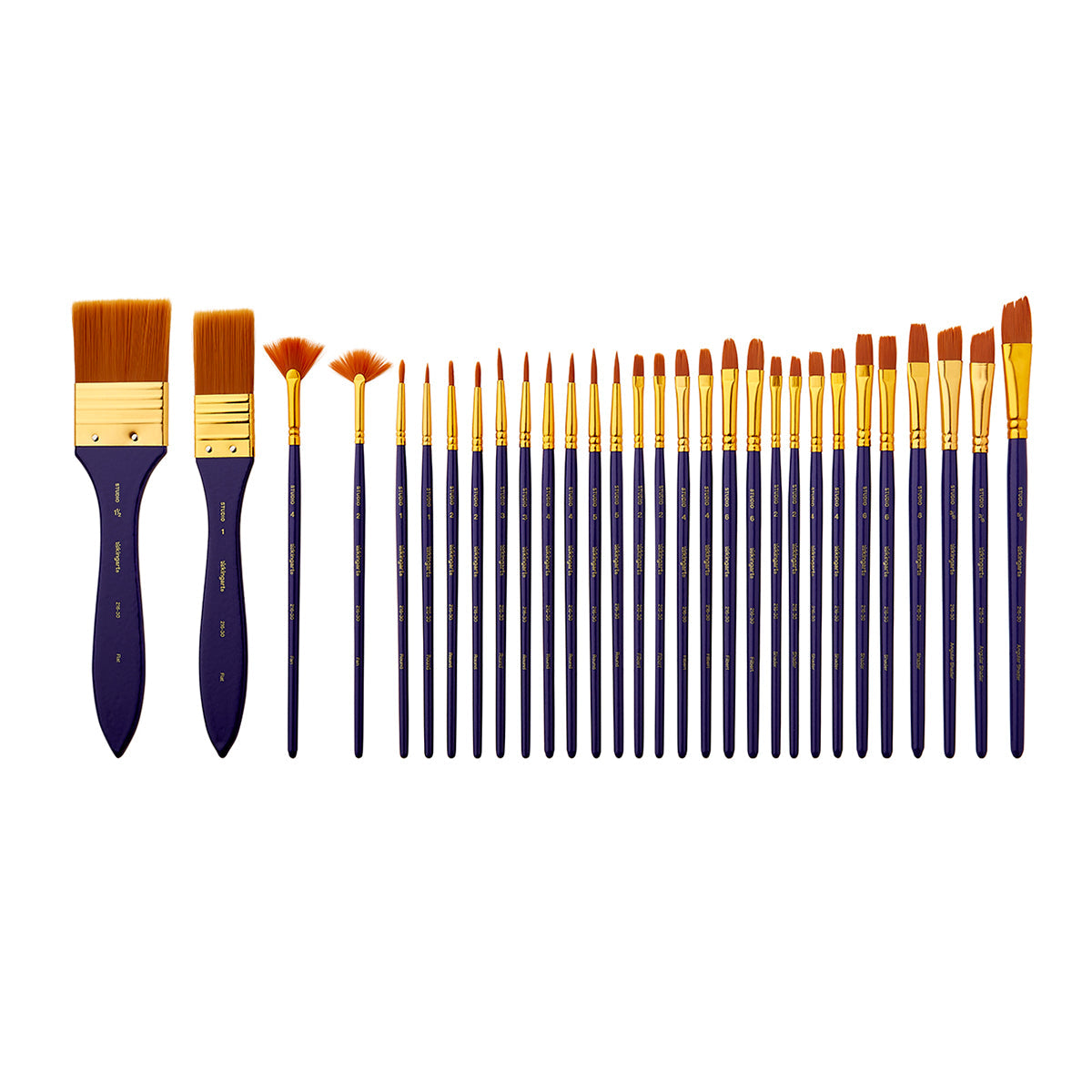 Studio Gold Nylon Brush Set - Acrylic & Watercolor - 30 pc by KINGART