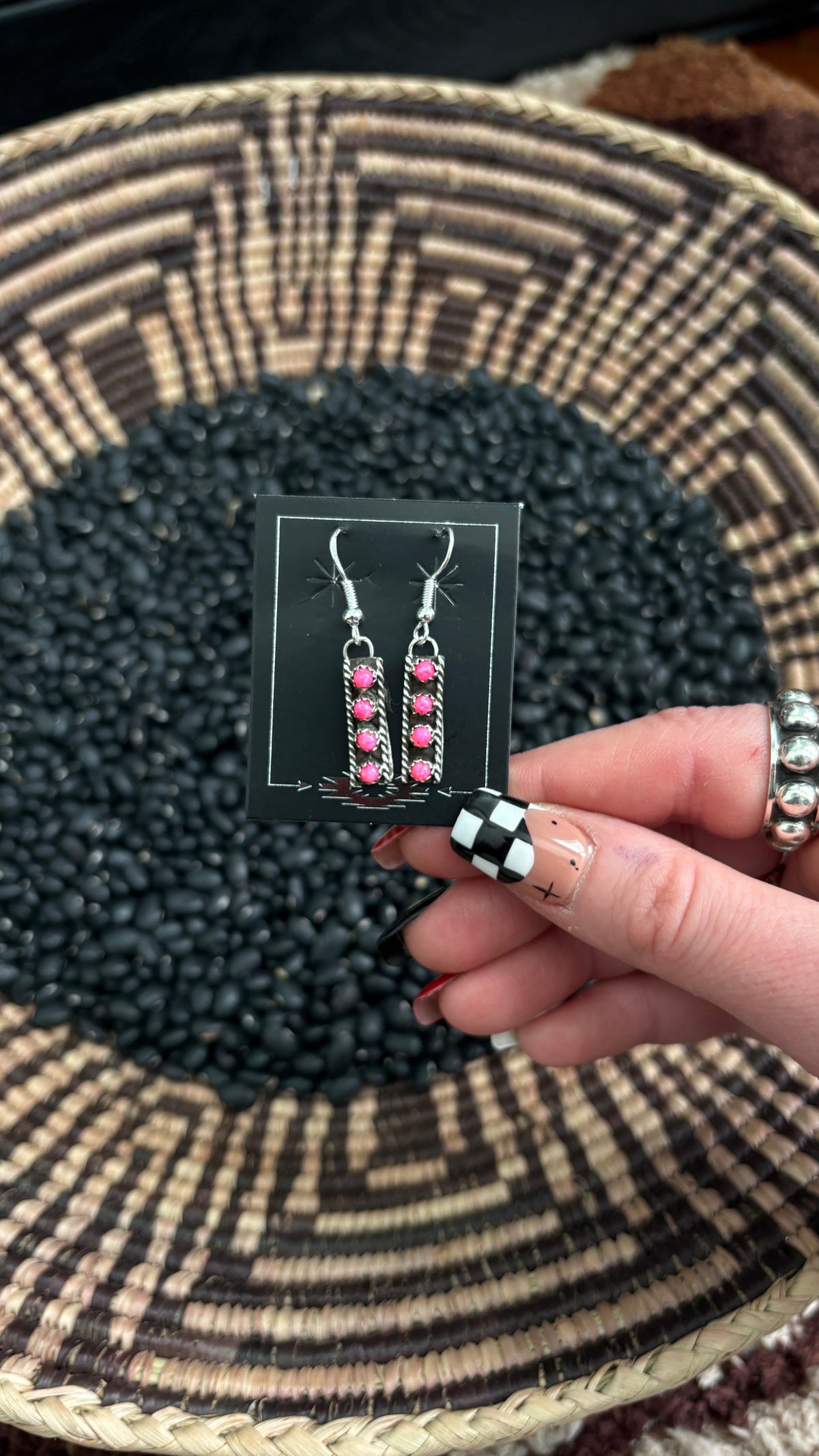 4 STONE HOT PINK OPAL BAR EARRINGS - SMALL by The Sterling Spur