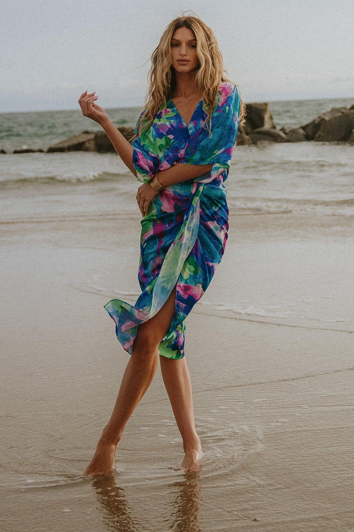 ON THE HORIZON WOVEN SATIN MIDI DRESS by Flying Tomato