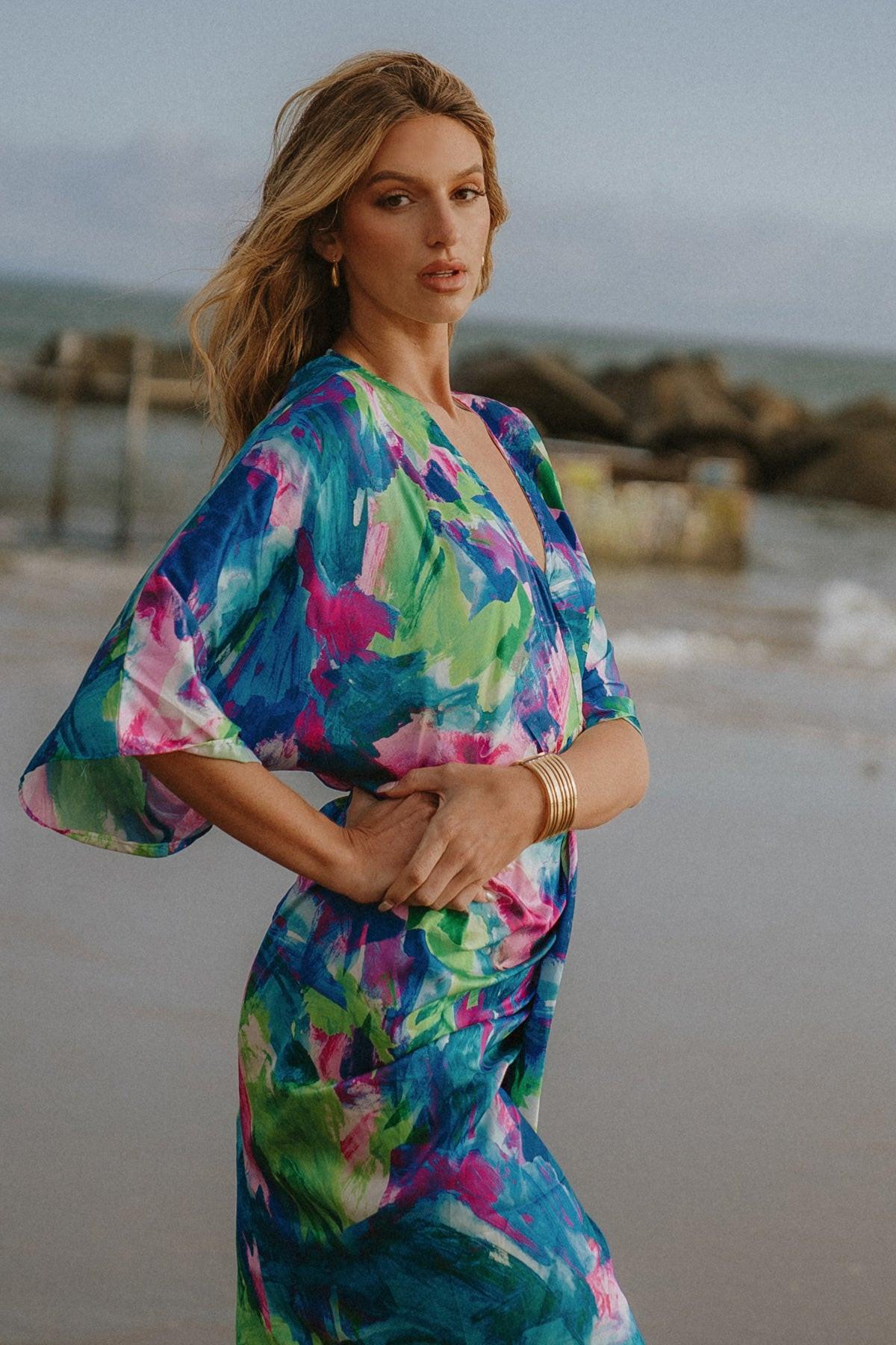 ON THE HORIZON WOVEN SATIN MIDI DRESS by Flying Tomato