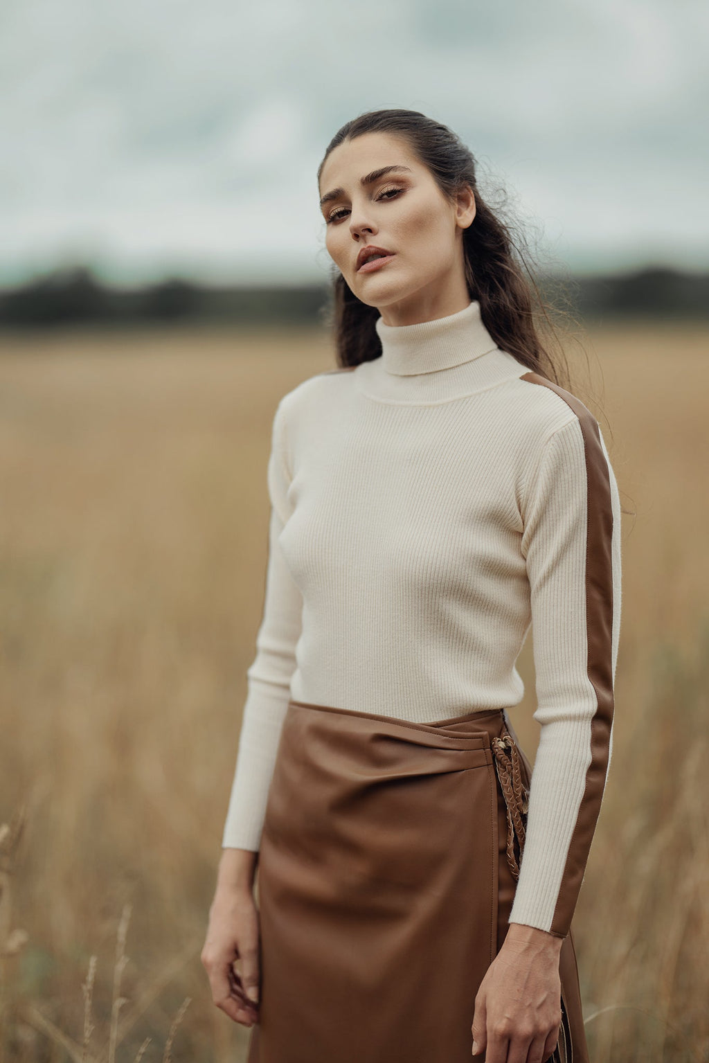 LEATHER FAUX WRAP SKIRT by profile-nyc