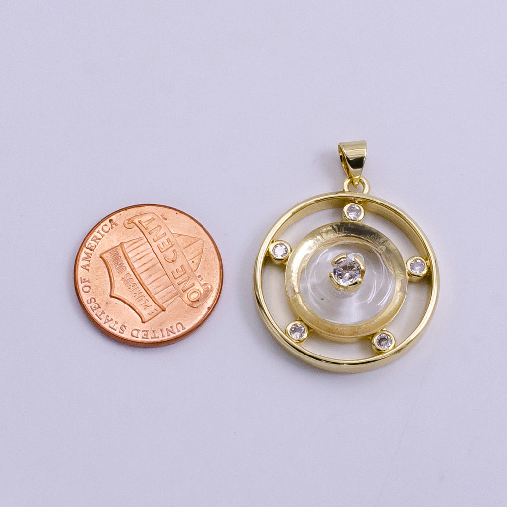 14K Gold Filled 30mm Clear Quartz, Rose Quartz, Amethyst CZ Open Round Pendant | AH055 - AH057 by DLUXCA