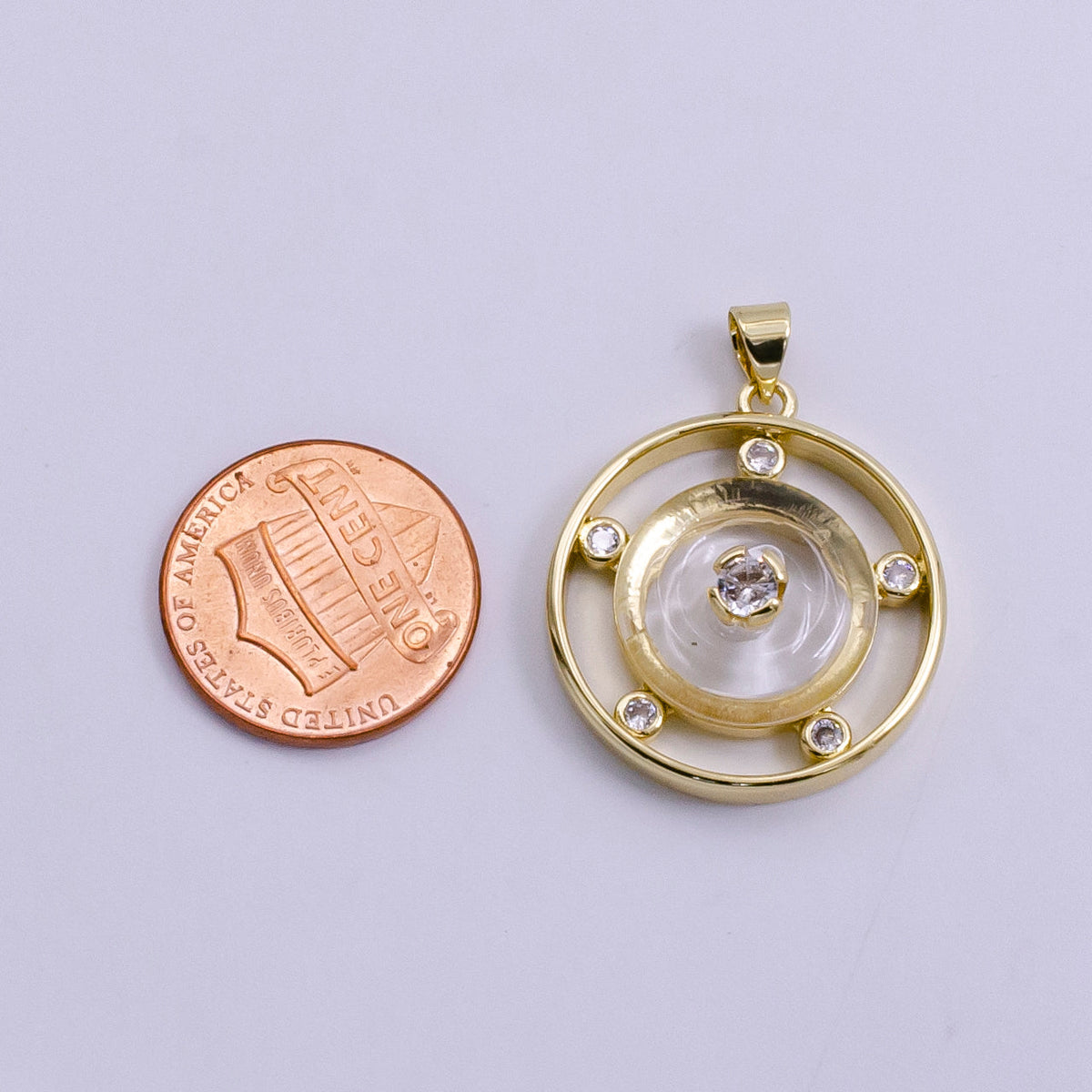 14K Gold Filled 30mm Clear Quartz, Rose Quartz, Amethyst CZ Open Round Pendant | AH055 - AH057 by DLUXCA