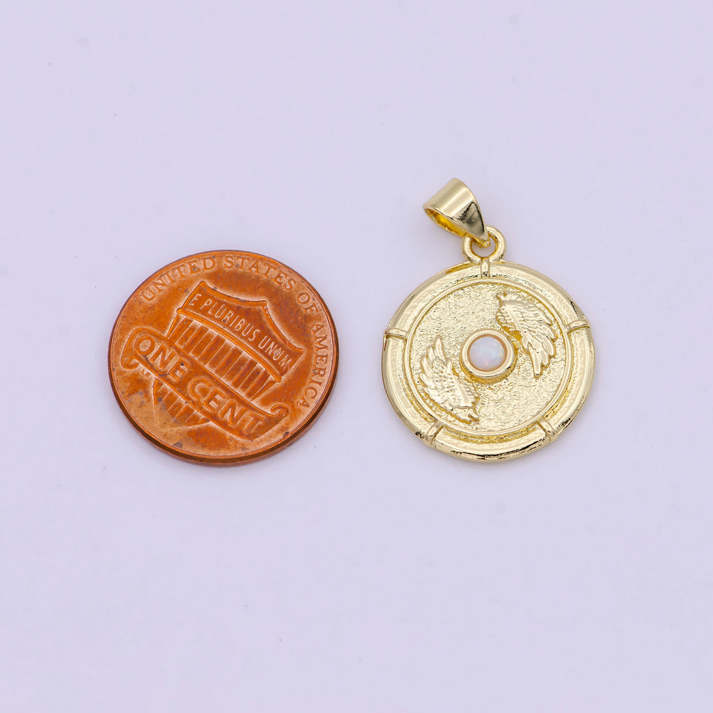 14K Gold Filled White, Blue Opal Angel Wing Round Pendant | H557 H560 by DLUXCA
