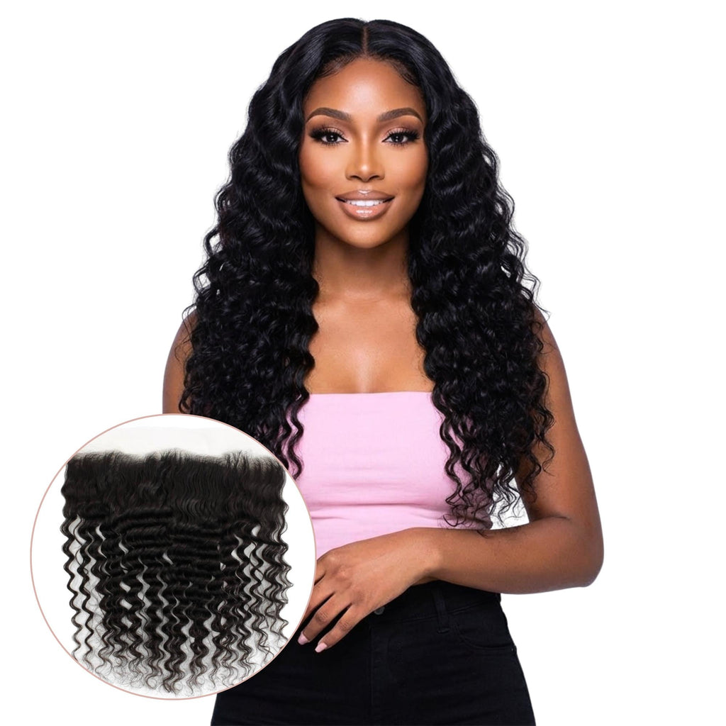 Deep Wave 13x4 Transparent Lace Human Hair Frontal by Private Label