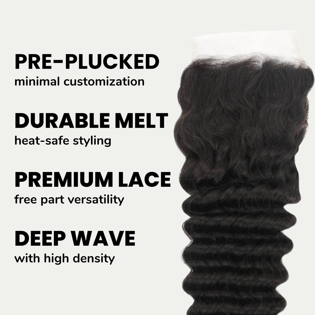 Deep Wave 4x4 HD Lace Human Hair Closure by Private Label