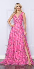 Nox Anabel E1445 Long A-Line V-Neck Floral Print Evening Gown by DiscountDressShop