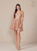 Nox Anabel E914 Short Applique Tiered A-Line Dress by DiscountDressShop