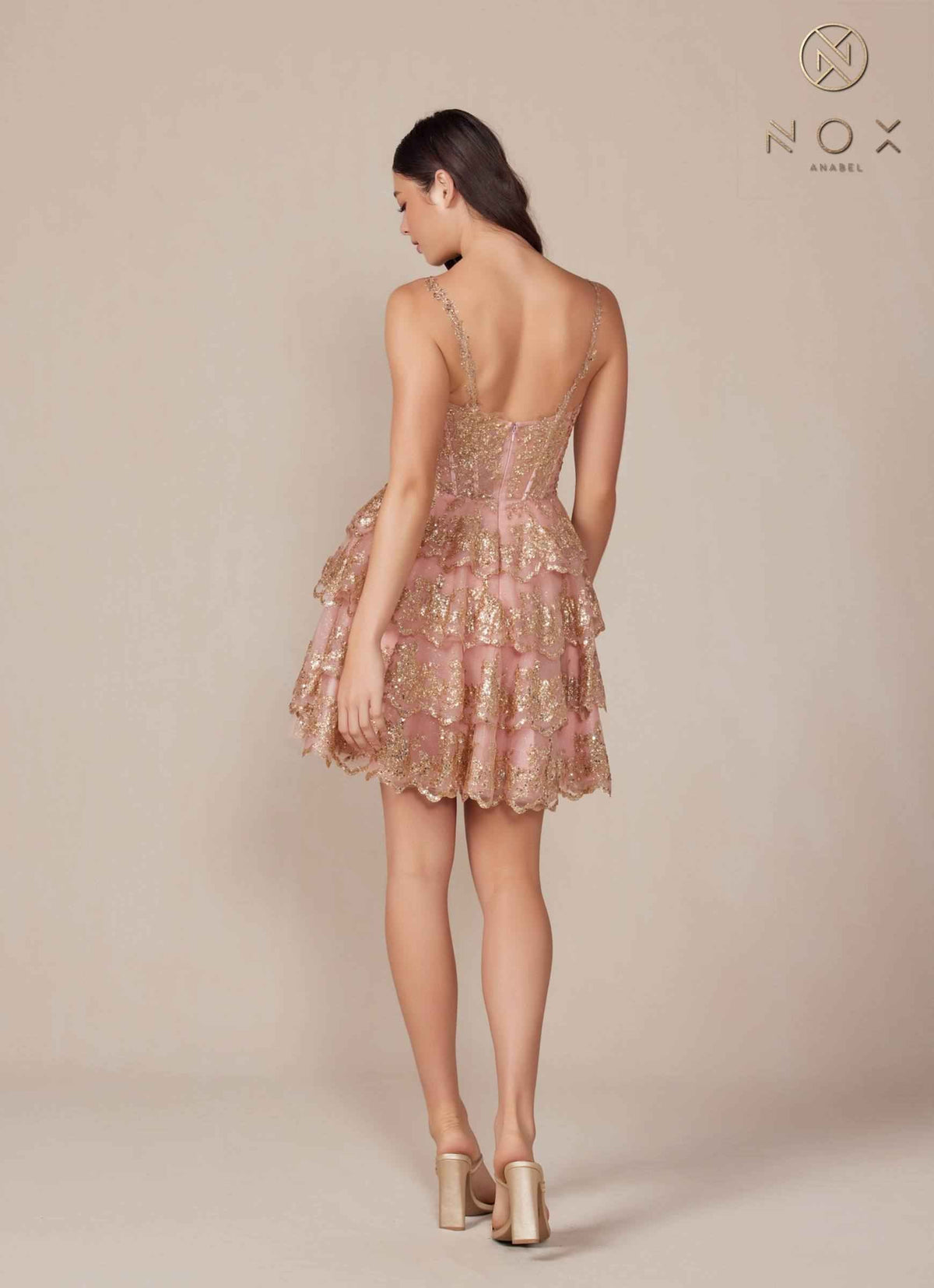 Nox Anabel E914 Short Applique Tiered A-Line Dress by DiscountDressShop