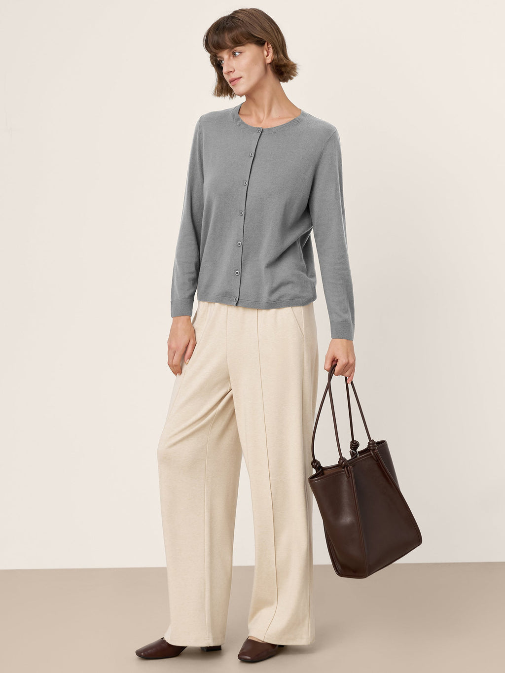 100% Extra-Fine Merino Wool Buttoned Knit Cardigan CAYLA by LINTICO