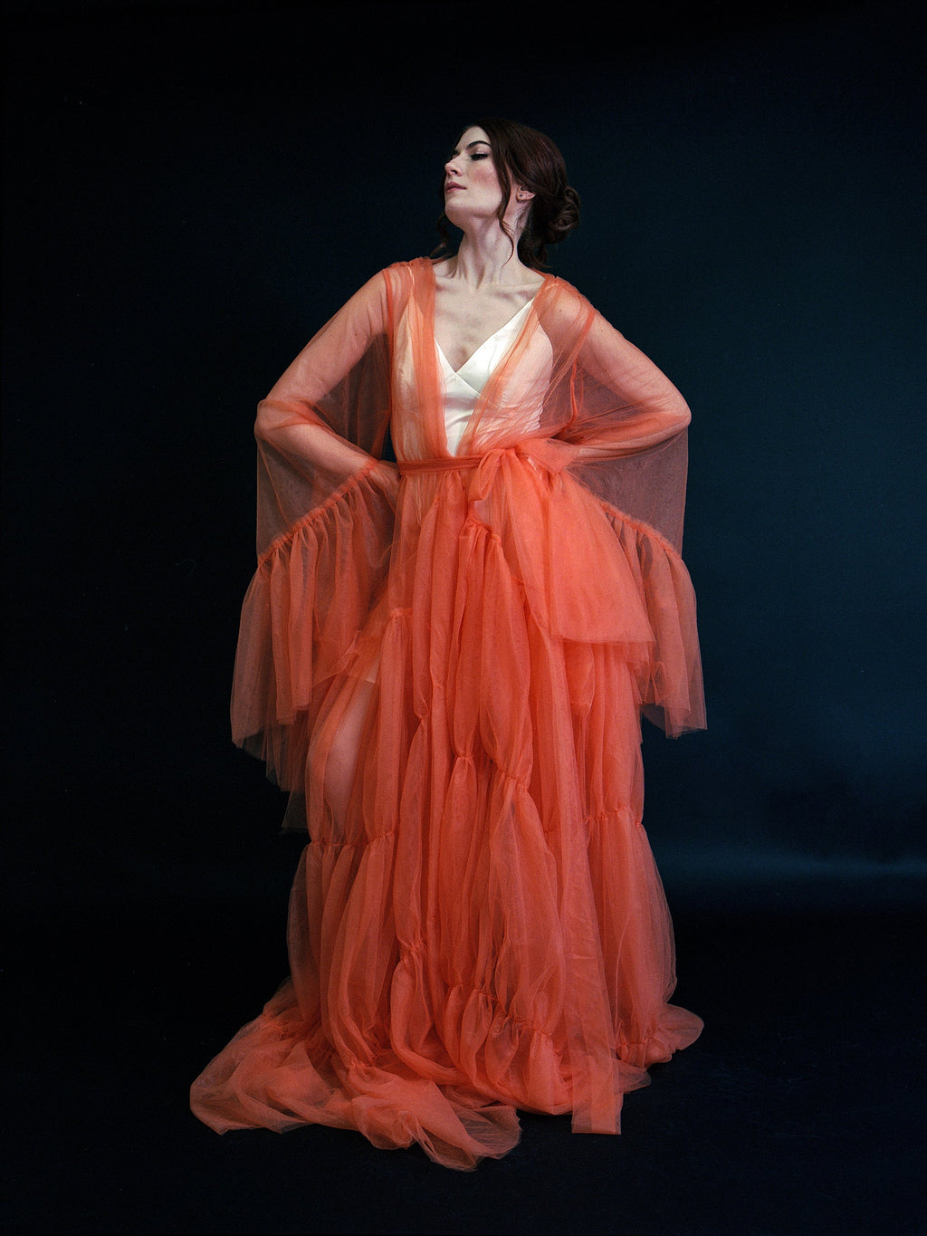 Tulle Ruffled Sleeves Layered Fringe Long Robe Dress by SelenaHuanStudio