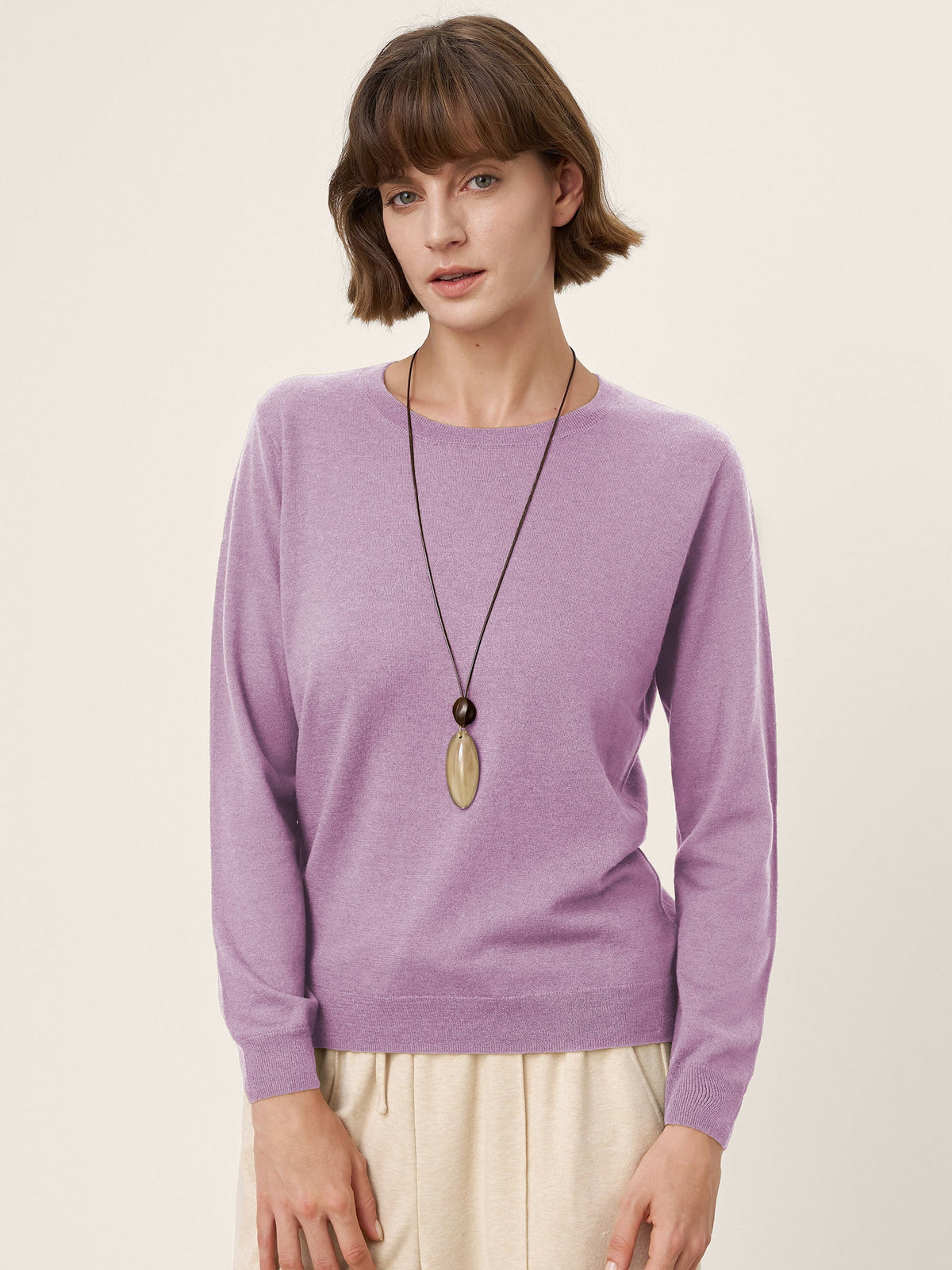 100% Extra-Fine Merino Wool Essential Crew Neck Knit Sweater BRIDGET by LINTICO
