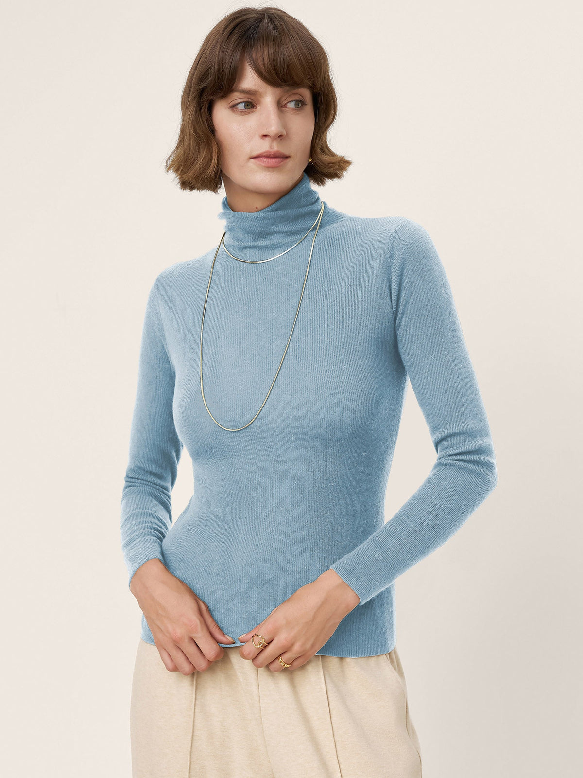 100% Extra-Fine Merino Wool Turtleneck Knit Sweater JOLENE by LINTICO