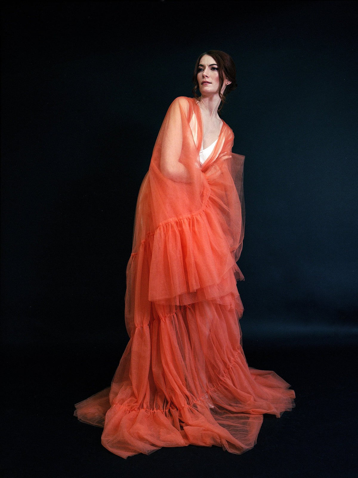 Tulle Ruffled Sleeves Layered Fringe Long Robe Dress by SelenaHuanStudio