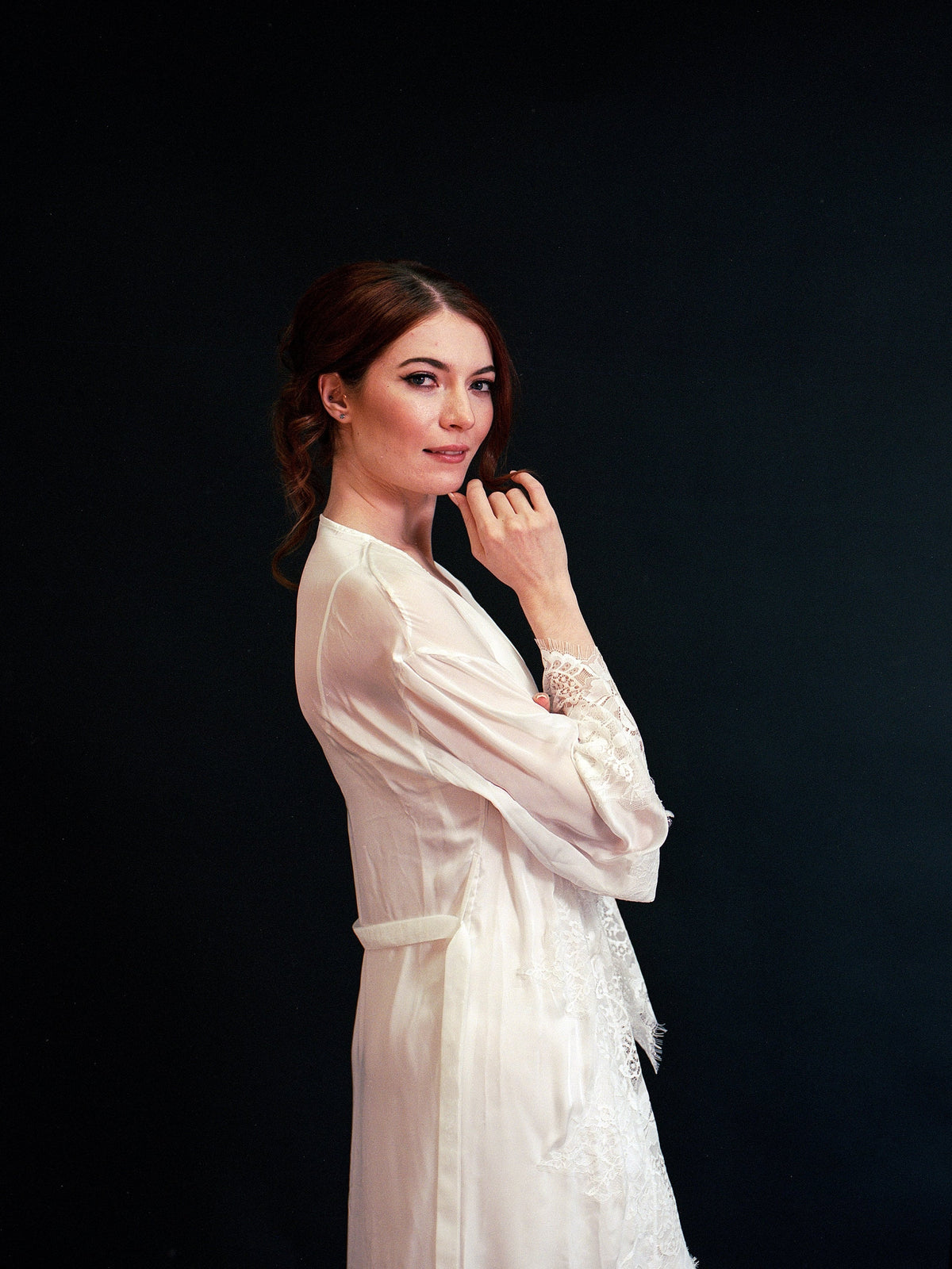 Silky Chiffon Trimmed Lace Long Lingerie Robe with Nightgown by SelenaHuanStudio