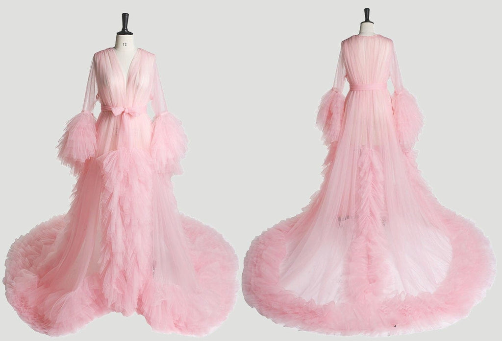 Tulle Ruffled Sleeves Fringe Multi-Color Custom Robe Dress for Theme Photo Shoot by SelenaHuanStudio