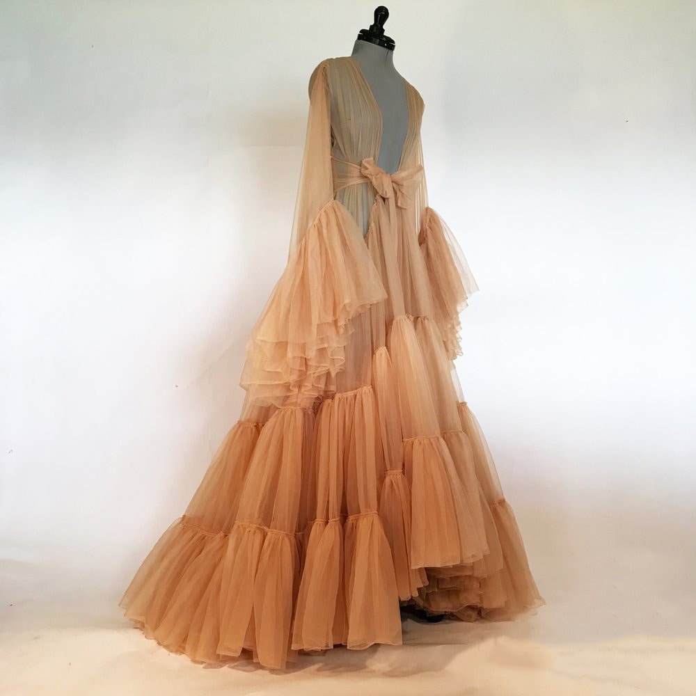 Tulle Ruffled Sleeves Layered Fringe Long Robe Dress by SelenaHuanStudio
