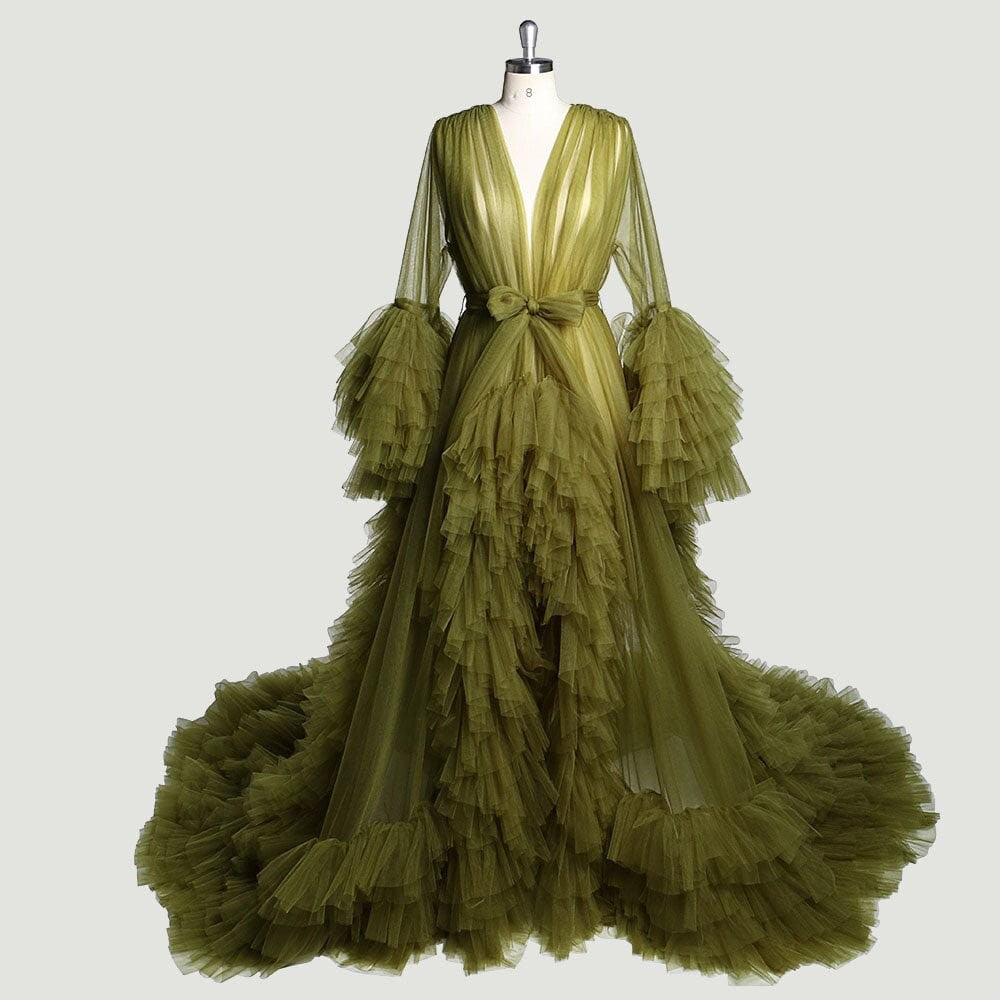 Tulle Ruffled Sleeves Fringe Multi-Color Custom Robe Dress for Theme Photo Shoot by SelenaHuanStudio