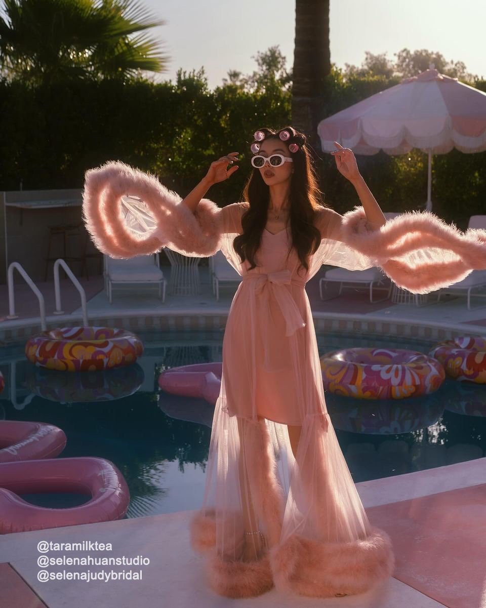 2-Layer Thick Feather Tulle Robe Set – Luxury Photoshoot / Holiday Glam Gown (Multi-Color) by SelenaHuanStudio