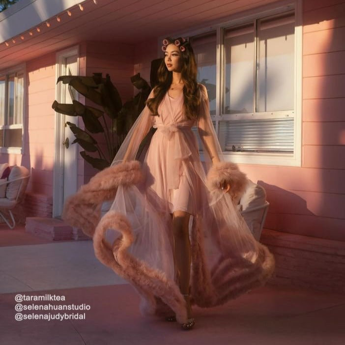 2-Layer Thick Feather Tulle Robe Set – Luxury Photoshoot / Holiday Glam Gown (Multi-Color) by SelenaHuanStudio