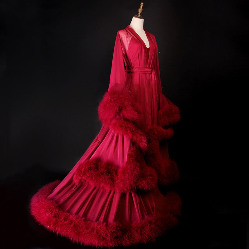 2-Layer Thick Feather Tulle Robe Set – Luxury Photoshoot / Holiday Glam Gown (Multi-Color) by SelenaHuanStudio