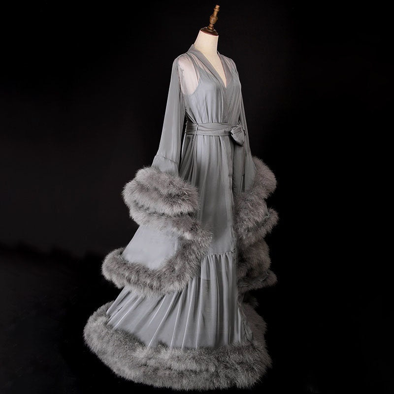 2-Layer Thick Feather Tulle Robe Set – Luxury Photoshoot / Holiday Glam Gown (Multi-Color) by SelenaHuanStudio