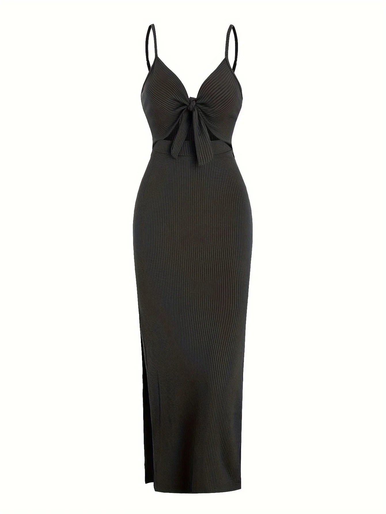 knit simple sleeveless suspender dress leaking back and sexy long skirt with neck. by nowadaysfashion