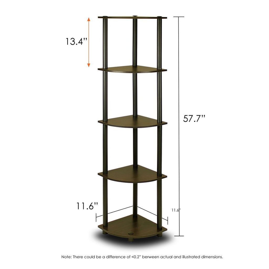 5-Tier Corner Display Shelf Bookcase in Espresso & Black by HomePacific