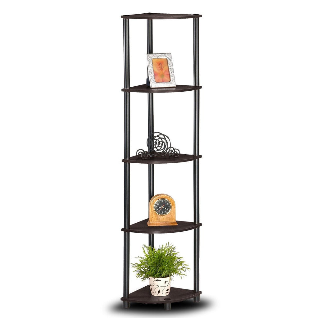 5-Tier Corner Display Shelf Bookcase in Espresso & Black by HomePacific
