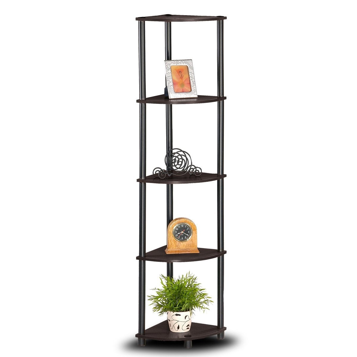 5-Tier Corner Display Shelf Bookcase in Espresso & Black by HomePacific