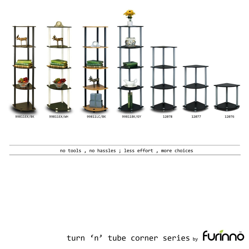 5-Tier Corner Display Shelf Bookcase in Espresso & Black by HomePacific
