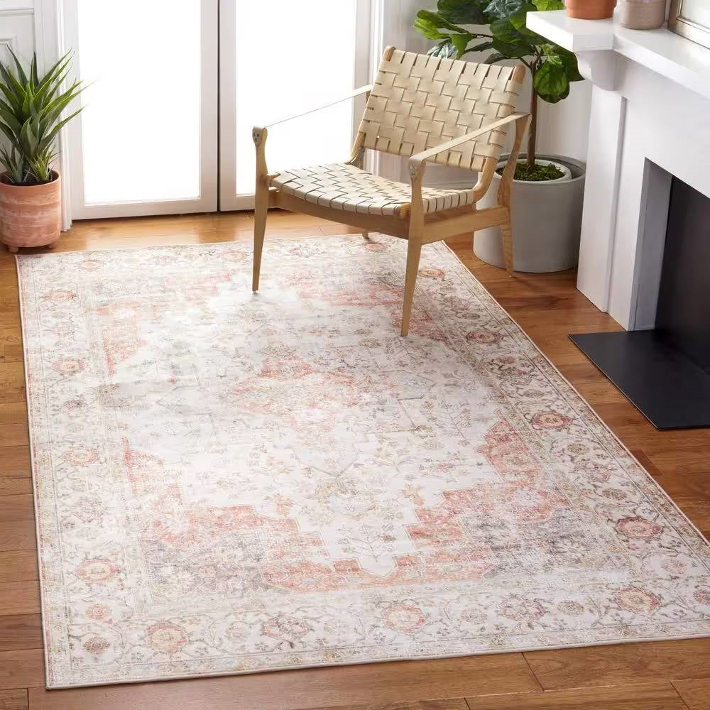 5 ft. x 8 ft. Traditional Persian Style Washable Boho Light Grey Red Area Rug by FastFurnishings