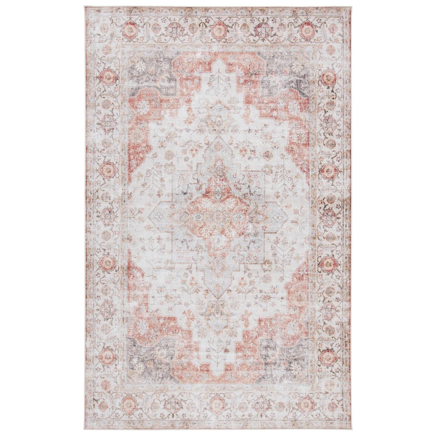 5 ft. x 8 ft. Traditional Persian Style Washable Boho Light Grey Red Area Rug by FastFurnishings